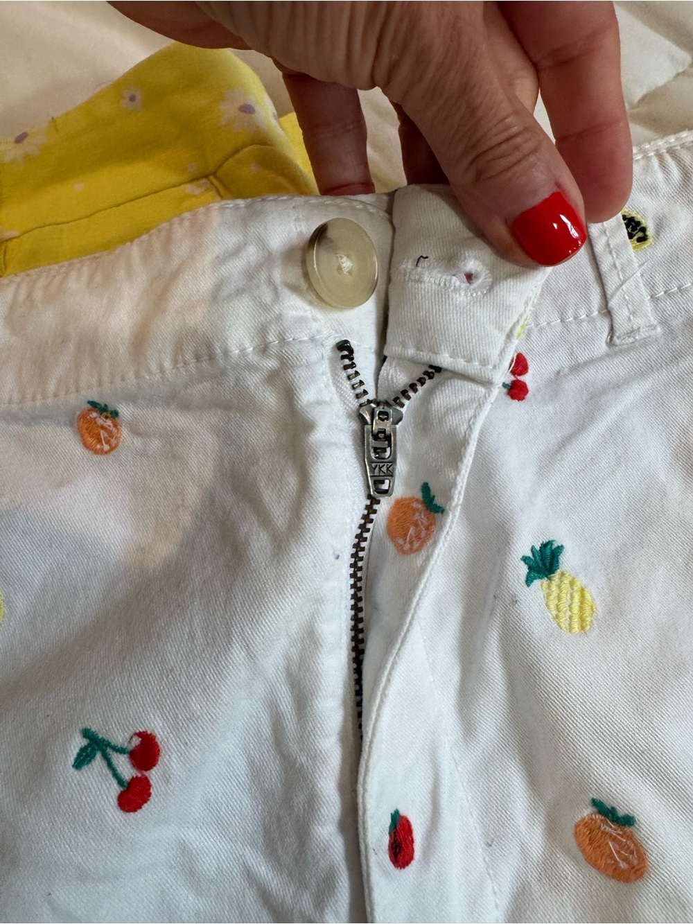 LOFT White Embroidered Fruit-Print Cotton Shorts - Picture 7 of 7